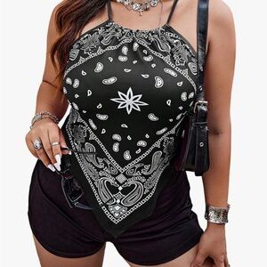 Black Bandana Print Women's Top